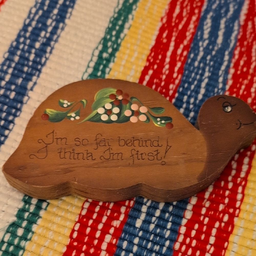 Vintage Homespun Decorative Wooden Turtle‎ Plaque Boho Floral